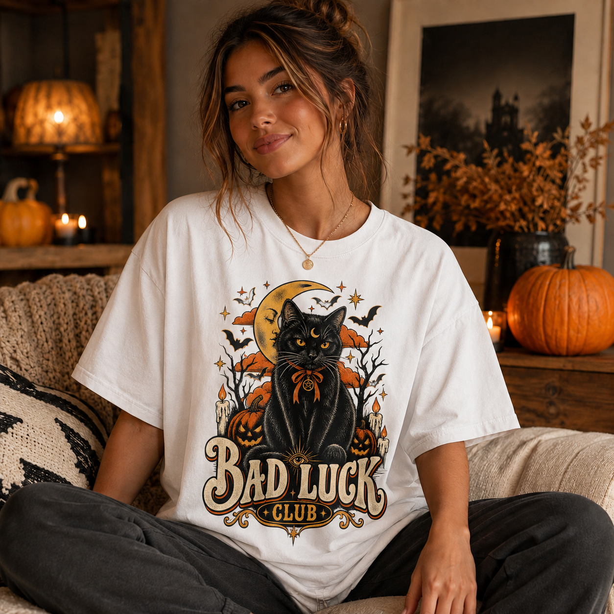Bad Luck Club Black Cat Halloween Tee