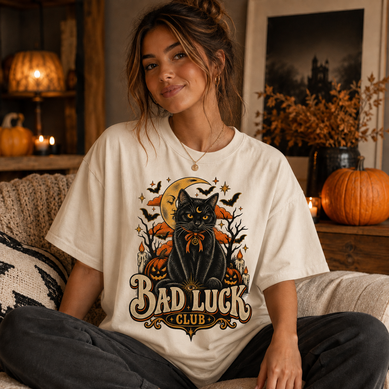 Bad Luck Club Black Cat Halloween Tee