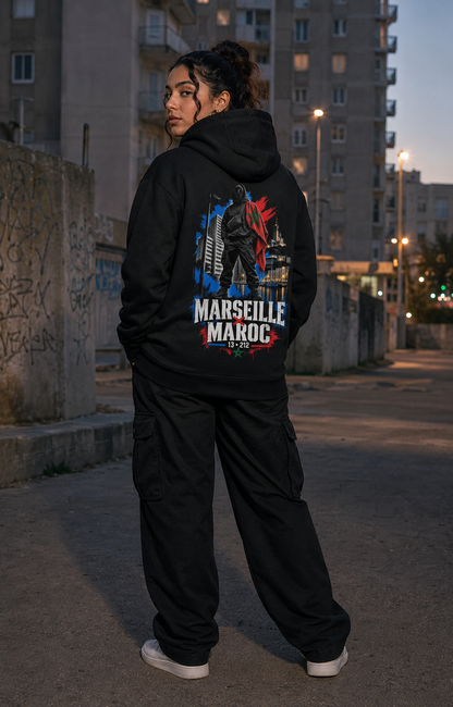 Marseille × Maroc 13•212 Premium Hoodie – Schwarz