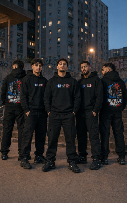 Marseille × Maroc 13•212 Premium Hoodie – Schwarz