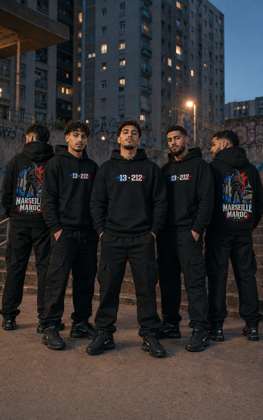 Marseille × Maroc 13•212 Premium Hoodie – Schwarz