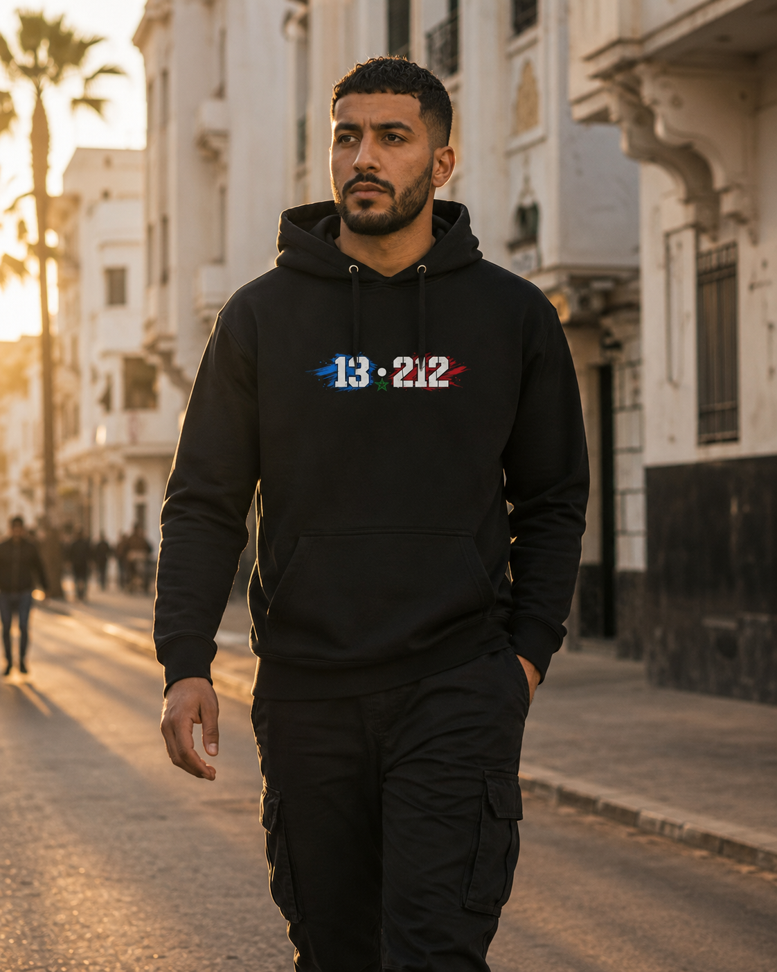 Marseille × Maroc 13•212 Premium Hoodie – Schwarz