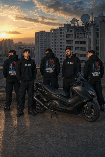 Marseille × Maroc 13•212 Premium Hoodie – Schwarz