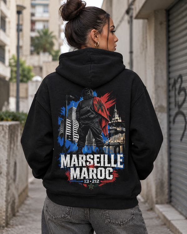 Marseille × Maroc 13•212 Premium Hoodie – Schwarz